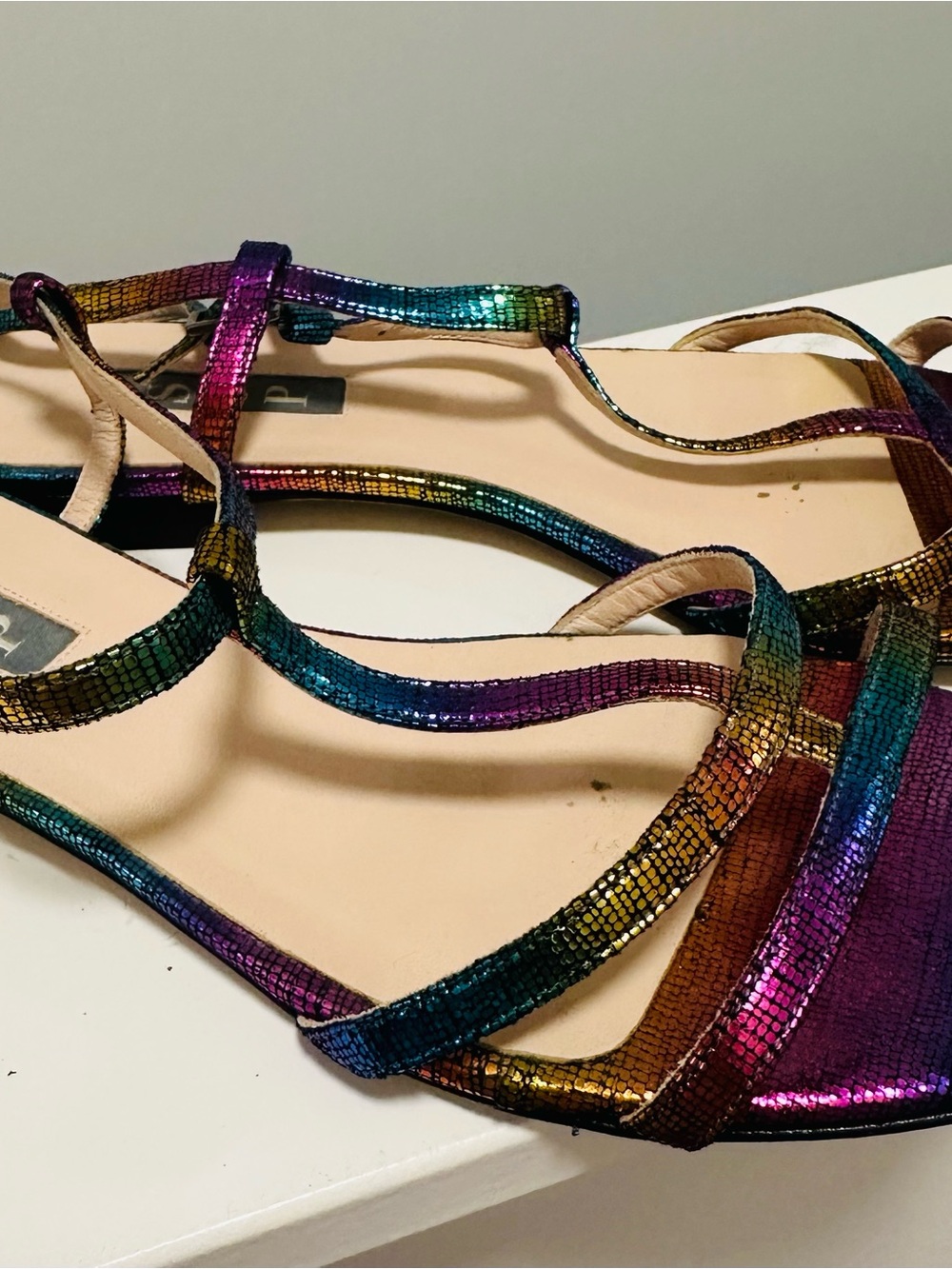 SJP by Sarah Jessica Parker Rainbow Iridescent Strappy Sandals